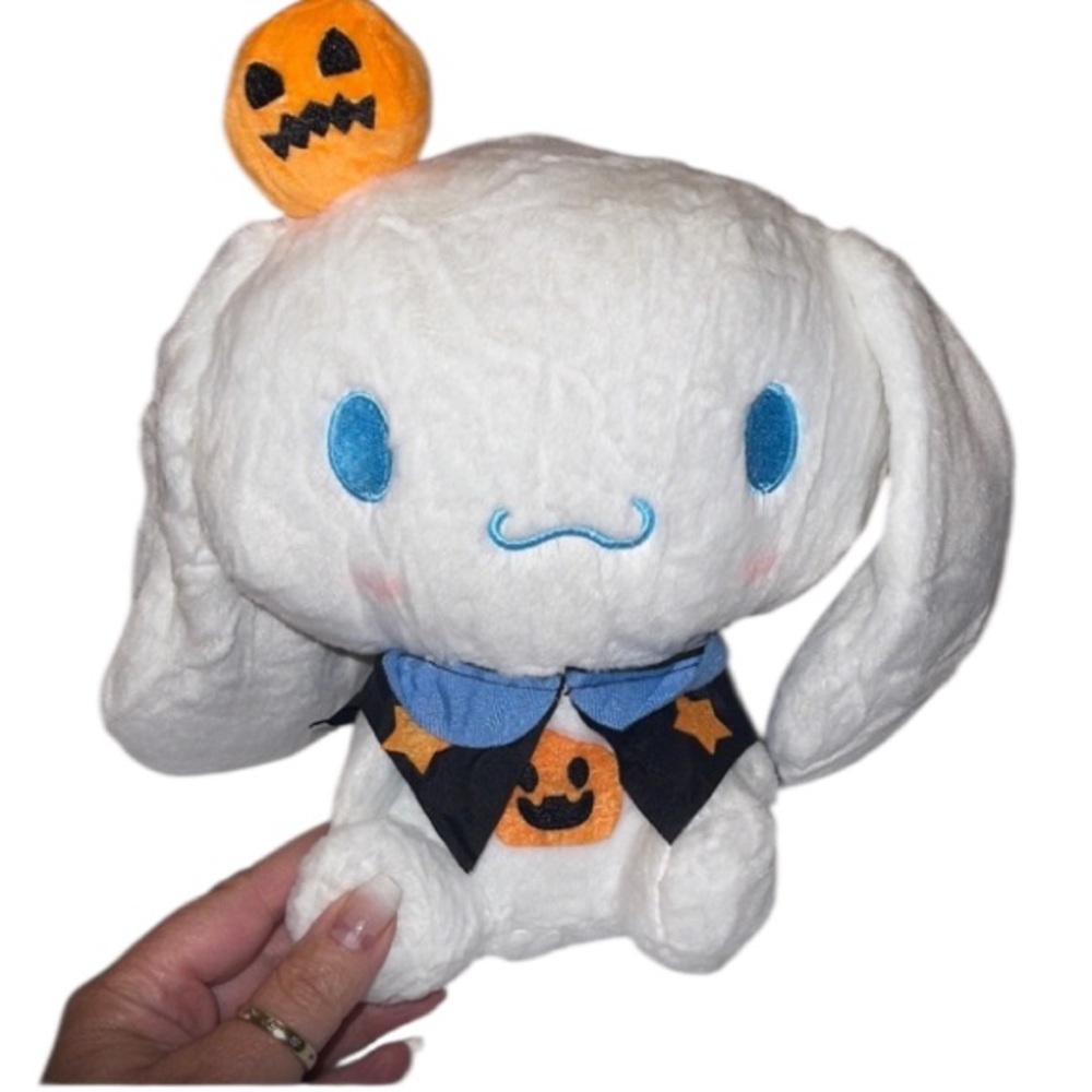 White Halloween Bunny Plush Stuffed Animal with Pumpkin Accent